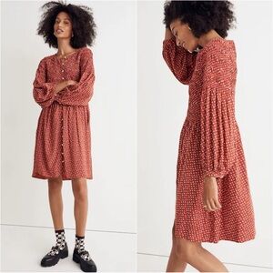 Madewell Dress Challis Button-Front Mini in Tiny Daisy Ground Madder Red Sz XS